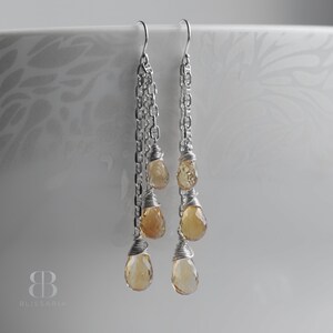 Boucles d'oreilles citrine en argent sterling, boucles d'oreilles pendantes en citrine naturelle, boucles d'oreilles en pierres précieuses pour femme, cadeau pour elle, faites main par Blissaria image 8