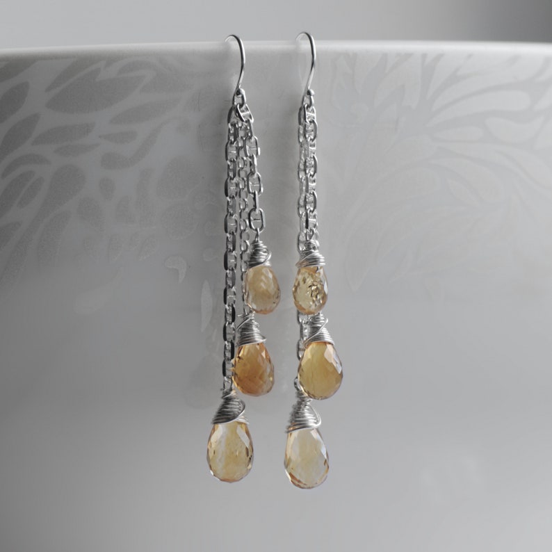 Boucles d'oreilles citrine en argent sterling, boucles d'oreilles pendantes en citrine naturelle, boucles d'oreilles en pierres précieuses pour femme, cadeau pour elle, faites main par Blissaria image 6