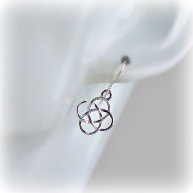 Celtic Knot Earrings in Sterling Silver, Small Delicate Love Symbol Earrings, Anniversary Gift for Her, Dainty Dangle Earrings for work image 5