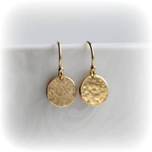 Hammered Gold Earrings, Small Gold Disc Earrings, Tiny Gold Dot Earrings Dainty Minimalist Jewellery Handmade Love Gift for Her by Blissaria image 1