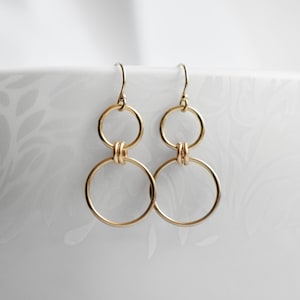 Gold Double Circle Earrings: 14k Gold-Filled Minimalist Dangles