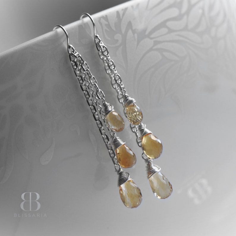 Boucles d'oreilles citrine en argent sterling, boucles d'oreilles pendantes en citrine naturelle, boucles d'oreilles en pierres précieuses pour femme, cadeau pour elle, faites main par Blissaria image 9