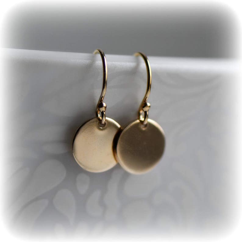 Tiny Gold Earrings, Small Gold Dot Earrings Gold Disc, Birthday Gift for Her, Dainty Earrings, Blissaria image 4