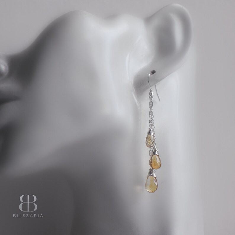 Boucles d'oreilles citrine en argent sterling, boucles d'oreilles pendantes en citrine naturelle, boucles d'oreilles en pierres précieuses pour femme, cadeau pour elle, faites main par Blissaria image 4