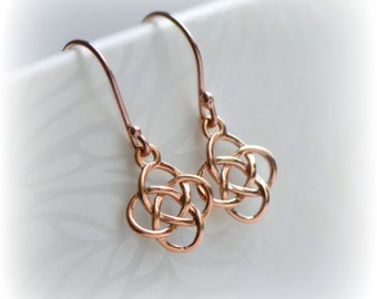 Rose Gold Celtic Earrings, Irish Love Knot Earrings, Rose Gold Earrings, Rose Gold Vermeil Earrings, Rose Gold Dangle Earrings, Gift for Her