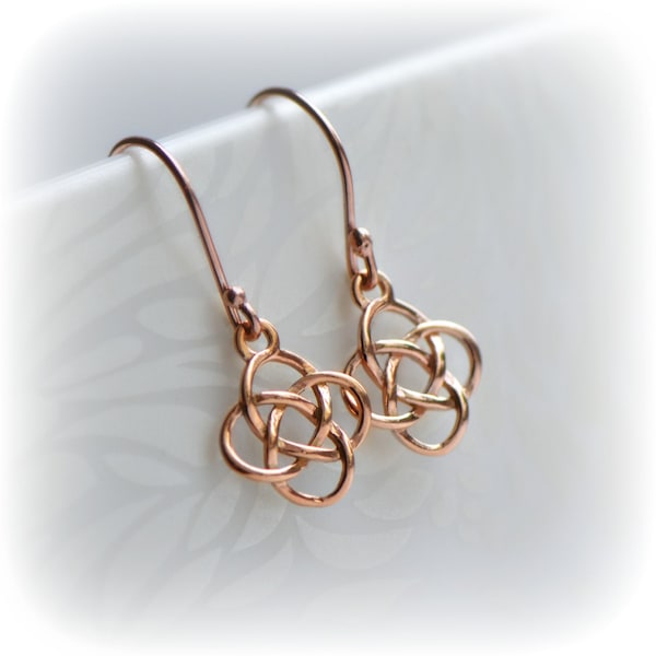 Rose Gold Celtic Earrings, Irish Love Knot Earrings, Rose Gold Earrings, Rose Gold Vermeil Earrings, Rose Gold Dangle Earrings, Gift for Her