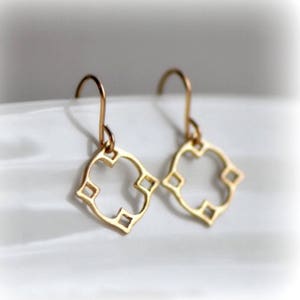 Moroccan Dangle Earrings Gold, Birthday Gift for Women, Tiny Gold Vermeil Earrings UK, Handmade Christmas Gift for Her, Blissaria image 10