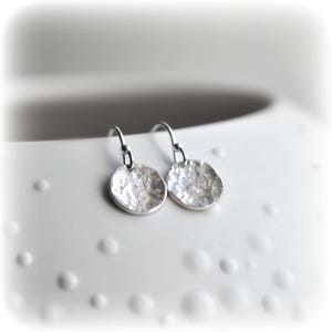 Silver Disc Earrings Hammered Earrings Birthday Gift, Tiny Silver Dangle Earrings Small Minimalist Earrings Silver Full Moon Earrings image 5