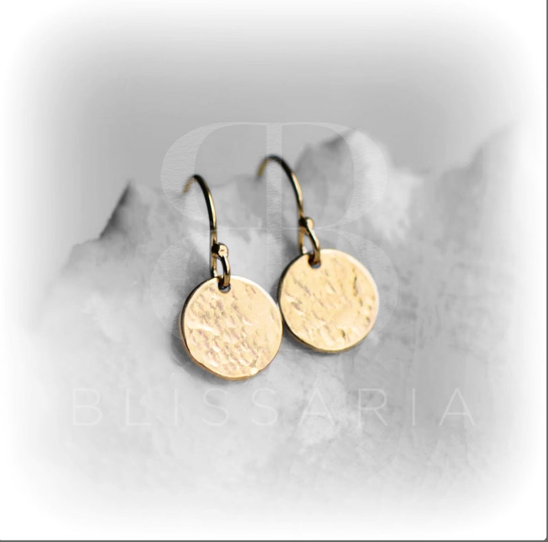 Hammered Gold Earrings, Small Gold Disc Earrings, Tiny Gold Dot Earrings Dainty Minimalist Jewellery Handmade Love Gift for Her by Blissaria image 2