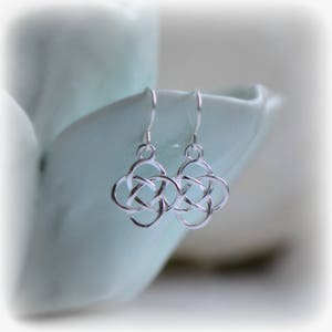 Celtic Knot Earrings in Sterling Silver, Small Delicate Love Symbol Earrings, Anniversary Gift for Her, Dainty Dangle Earrings for work image 3