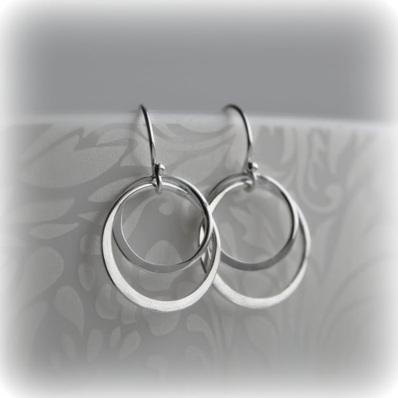 Double Hoop Earrings, Silver Hoop Earrings, Sterling Silver Circle Earrings, Silver Circle Earrings, Gift for Her, Christmas Gift Blissaria image 5