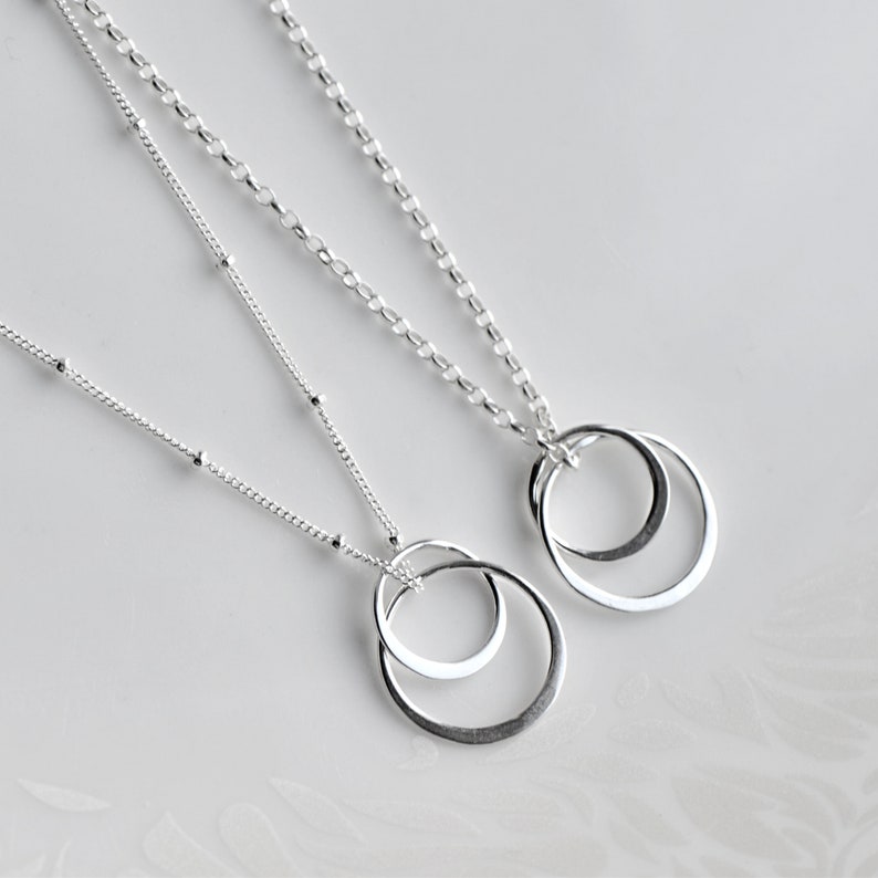 Silver Circles Necklace Double Circle Necklace Sterling Etsy
