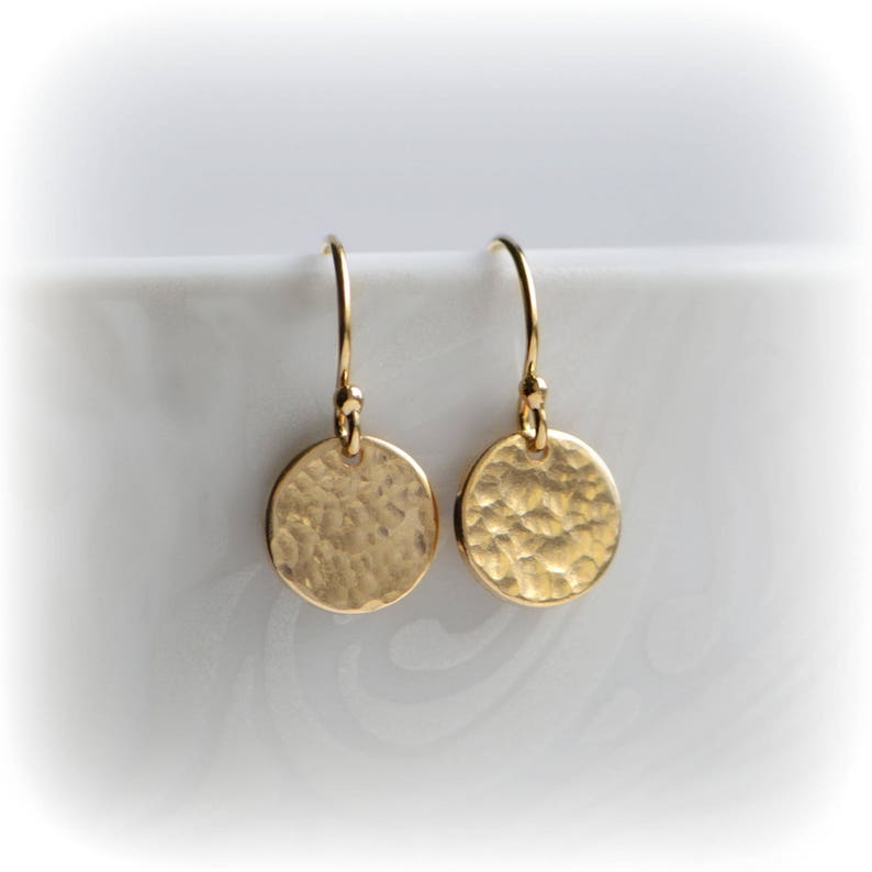 Hammered Gold Earrings, Small Gold Disc Earrings, Tiny Gold Dot Earrings Dainty Minimalist Jewellery Handmade Love Gift for Her by Blissaria image 8