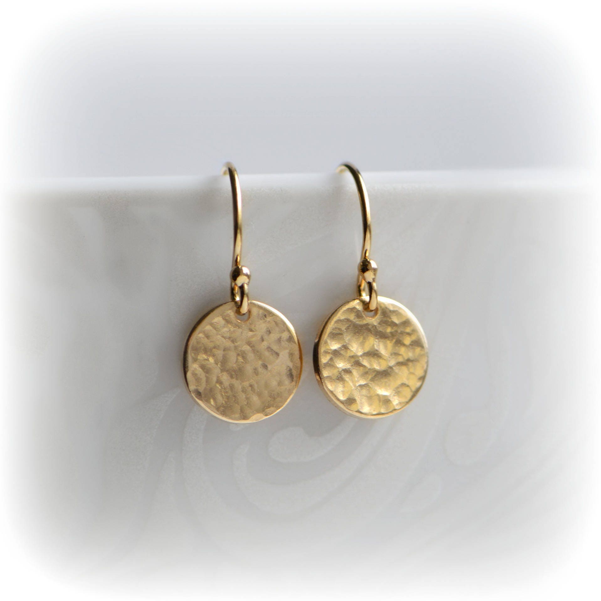 24 Kt Real Solid Yellow Gold Hammered Disc Gold Coin Dangle Drop Hook  Earrings | eBay