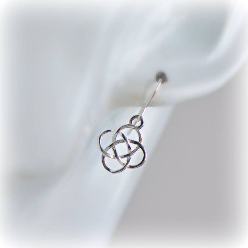 Celtic Knot Earrings in Sterling Silver, Small Delicate Love Symbol Earrings, Anniversary Gift for Her, Dainty Dangle Earrings for work image 7