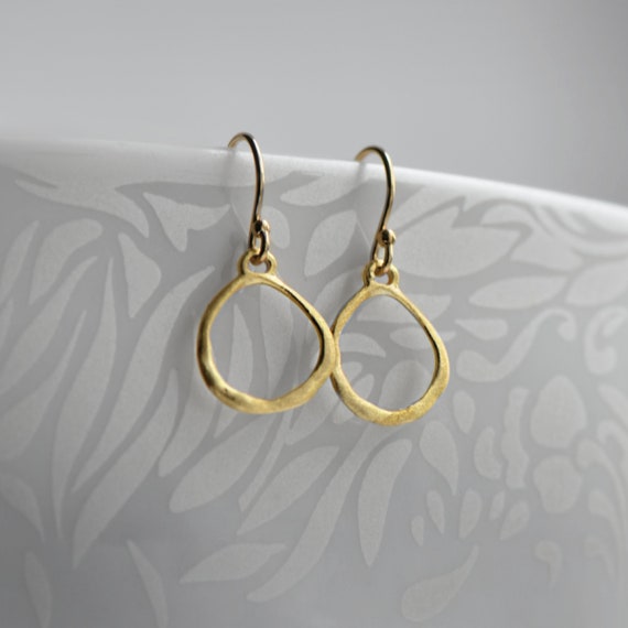 Gold Circle Earrings Small Brushed Gold Hoop Earrings UK Boho