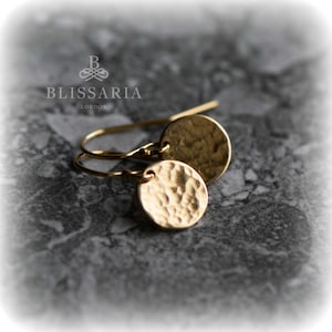 Hammered Gold Earrings, Small Gold Disc Earrings, Tiny Gold Dot Earrings Dainty Minimalist Jewellery Handmade Love Gift for Her by Blissaria image 6