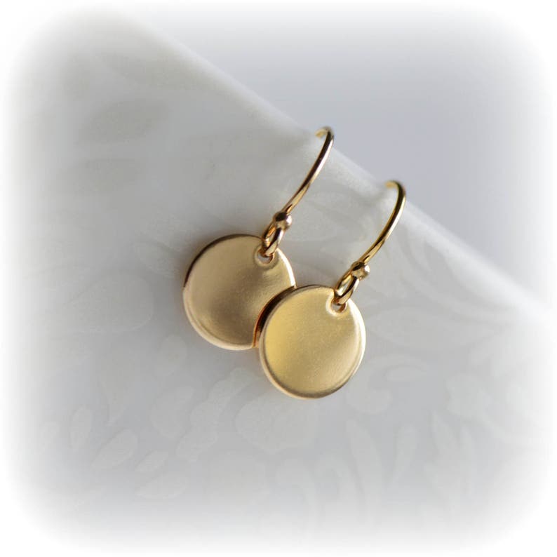 Tiny Gold Earrings, Small Gold Dot Earrings Gold Disc, Birthday Gift for Her, Dainty Earrings, Blissaria image 1