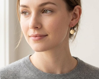 14K Gold Filled Hammered Dangle Earrings - Small Dainty Disc Drop Earrings, Minimalist Everyday Jewelry Gift for Her