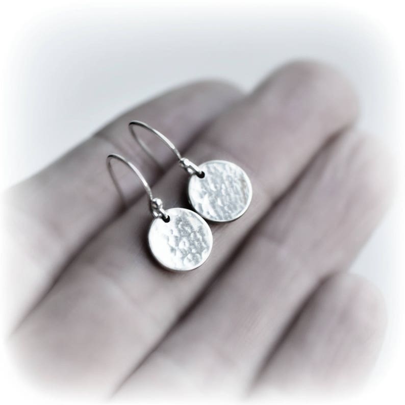 Silver Disc Earrings Hammered Earrings Birthday Gift, Tiny Silver Dangle Earrings Small Minimalist Earrings Silver Full Moon Earrings image 7