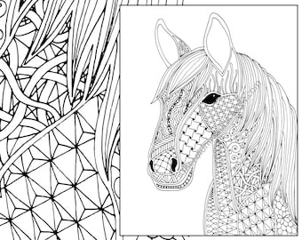 Horse Coloring Page Animal Adult Zentangle Printable Digital