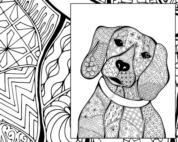 zentangle dog colouring page animal colouring zentangle Etsy