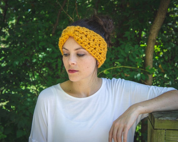 Yellow Adult Size Cotton Crochet Ear Warmer Headband womens gift  Gifts for her  Crochet Accessories L