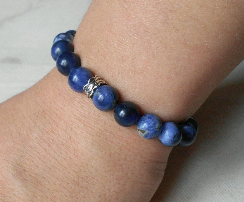 Sodalite bracelet Mens bracelet Gift for men Stretch blue bracelet women Sodalite jewelry Gift for boyfriend Silver insert gemstone bracelet