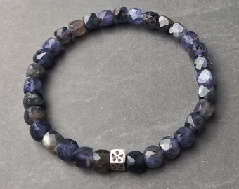 Dainty Cordierite faceted Bracelet Genuine Cordierite Bracelet Sterling Silver Stretch Bead Bracelet Women Purple Violet Gemstone Bracelet