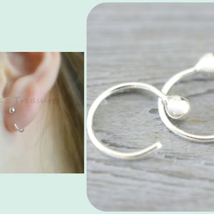 Tiny Hug Hoop, 925 Silver Mini Hugging Hoops, Boucles doreilles Open Hoop, Ball Ear Jacket, Ear câlin cerceau, Mini Hoop Boucles doreilles, Clous à billes, Poignets doreille image 7