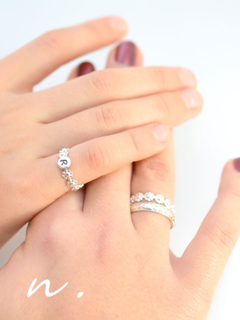 Personalized Ring Sterling Silver Initial Ring Custom Letter Etsy