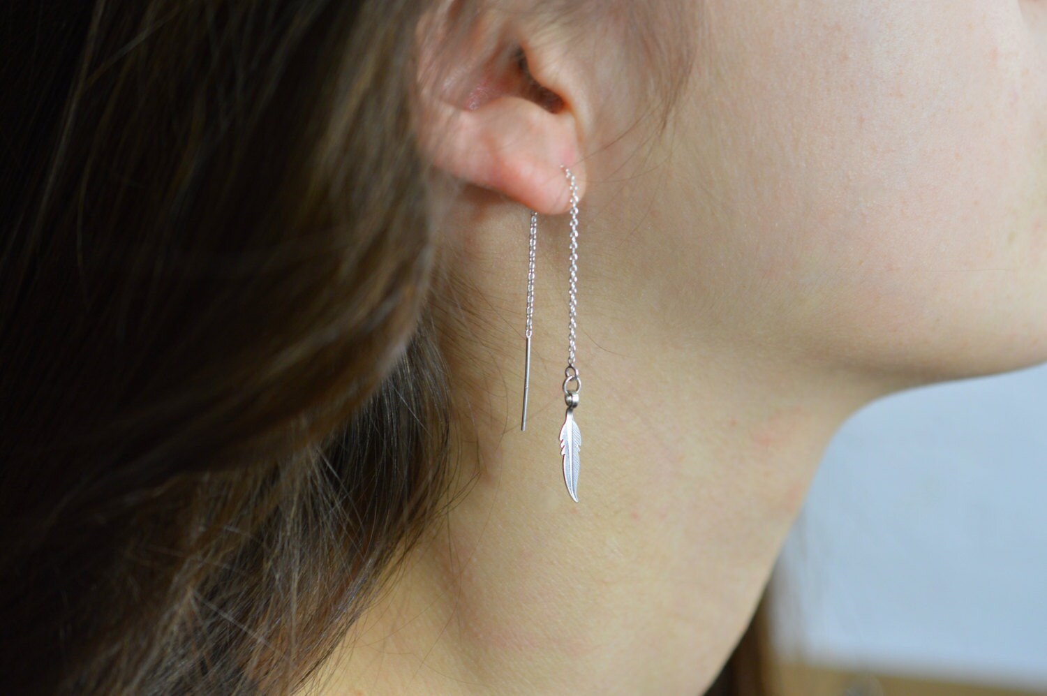 Feather Threaders Threader Earrings Feather Jewelry Etsy