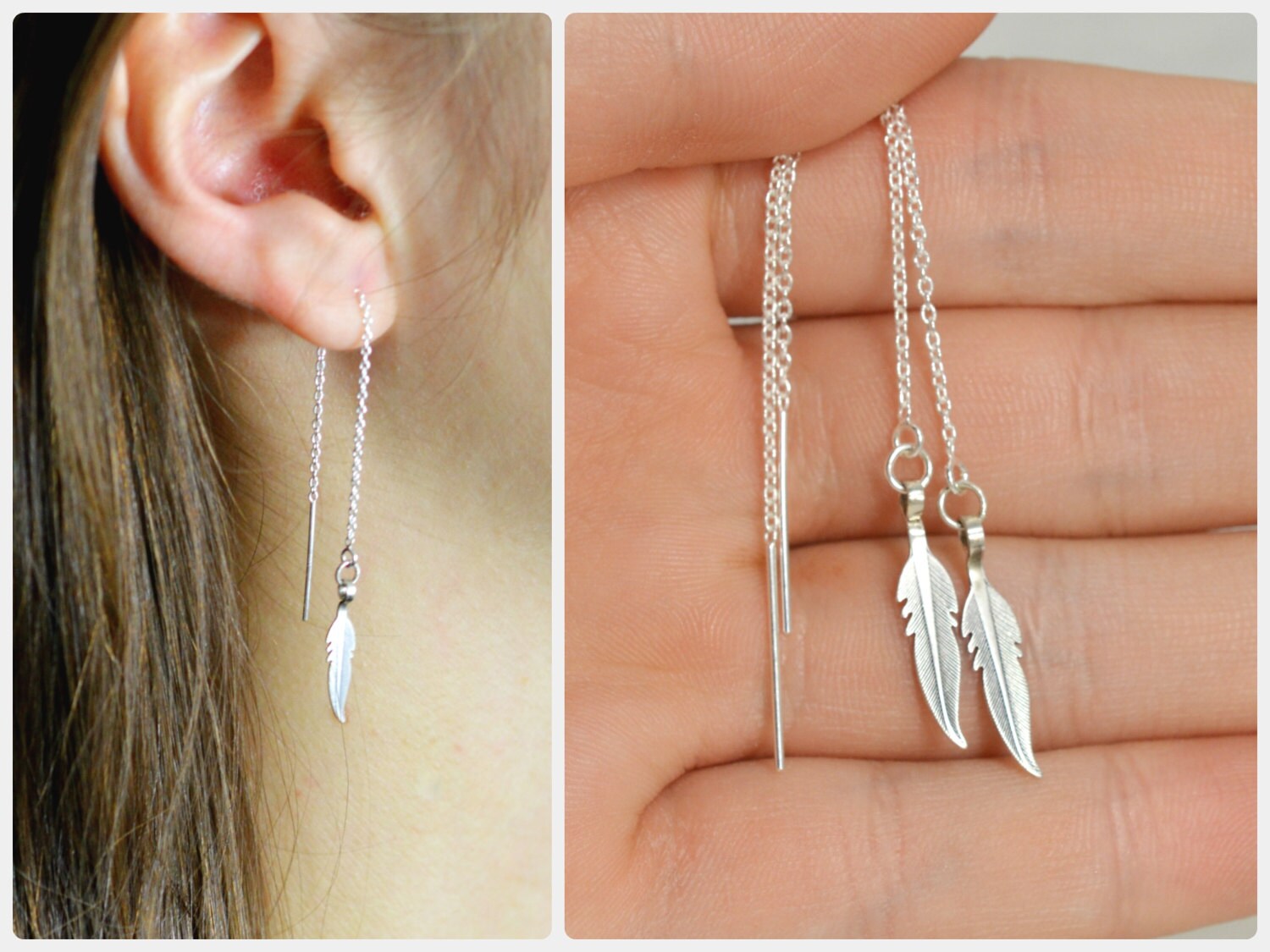 Feather Threaders Threader Earrings Feather Jewelry Etsy