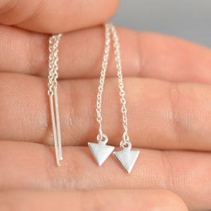 Threader Earrings, Ear thread dangles, Pull-through earring, Chain Dangle earring, Triangle threaders, Geometric jewelry, Long chain earring