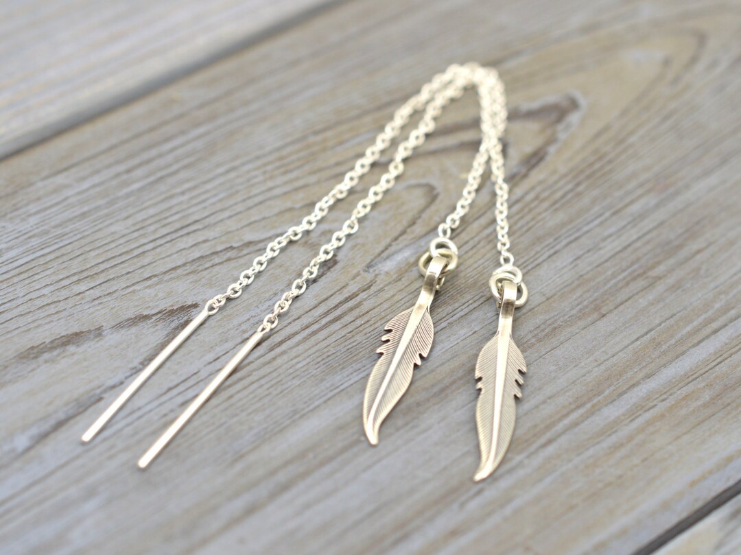 Feather Threaders Threader Earrings Feather Jewelry Etsy