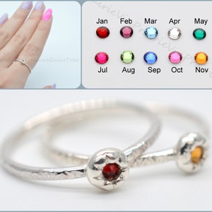Anillo personalizado, anillo con piedra natal, 100 % hecho a mano, regalo de aniversario, regalo para novia, joyería con piedra natal, anillo para madre e hija, anillo Swarovski