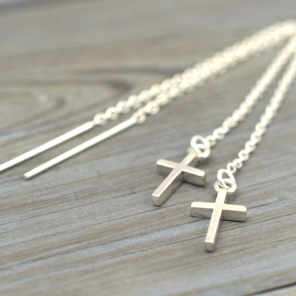 Small Cross Threader Earrings - 925 Sterling Silver