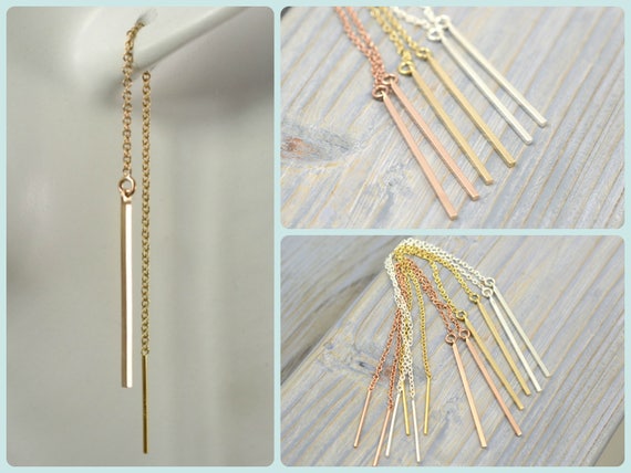 Gold bar hotsell chain thread earrings