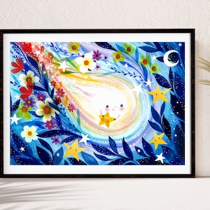 LA COMETE FLEURIE / Illustration / Tipoun / Handveredelter Druck mit goldenem Glanz / limitierte Serie von 20 Exemplaren