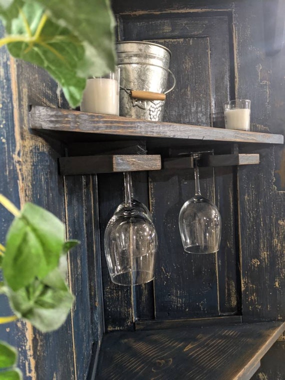 Corner Wine Bar From a Upcycled Door With a Wine Storage Bin and