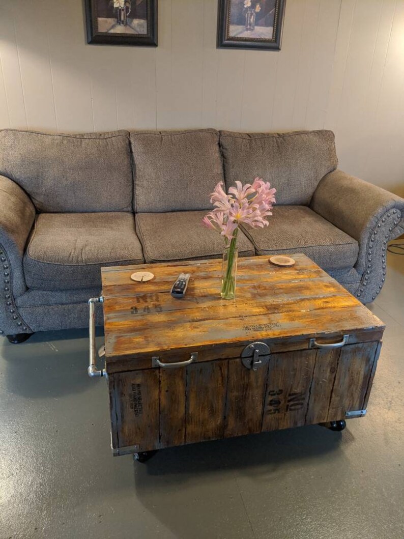 Industrial Coffee Table With Casters. Galvanized Steel Pipe. Distressed
