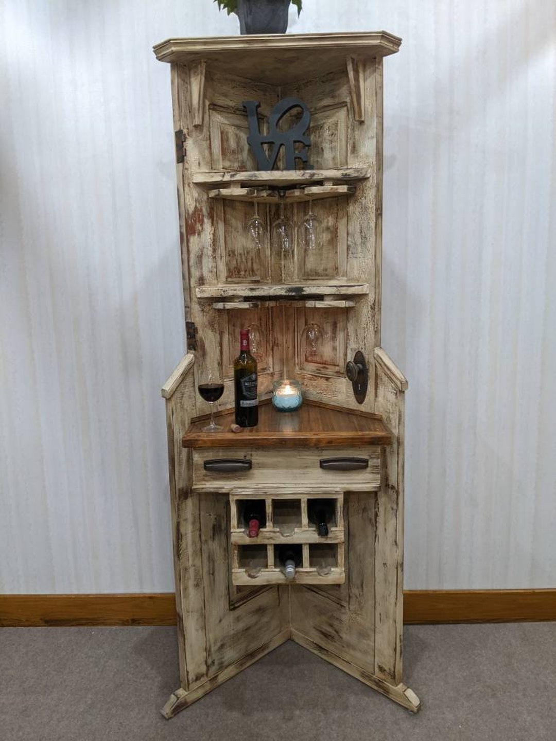 Beautiful Corner Wine Bar Holds 6 Wine Glasses, and 6 of Your