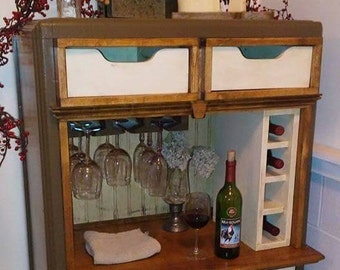 Rolling wine bars - made from upcycled dressers -  with casters - wine storage - wine glass hangers - an two nice drawers for accessorie.