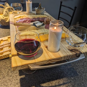 Customized Charcuterie Board with Wine Tote and Cutting Board Serving Tray w/ 2 Bottle Wine rack 2 Candles Serving Utensils 4 Wine Glasses