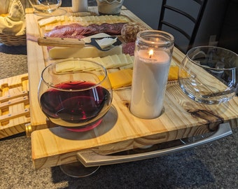 Customized Charcuterie Board with Wine Tote and Cutting Board Serving Tray w/ 2 Bottle Wine rack 2 Candles Serving Utensils 4 Wine Glasses