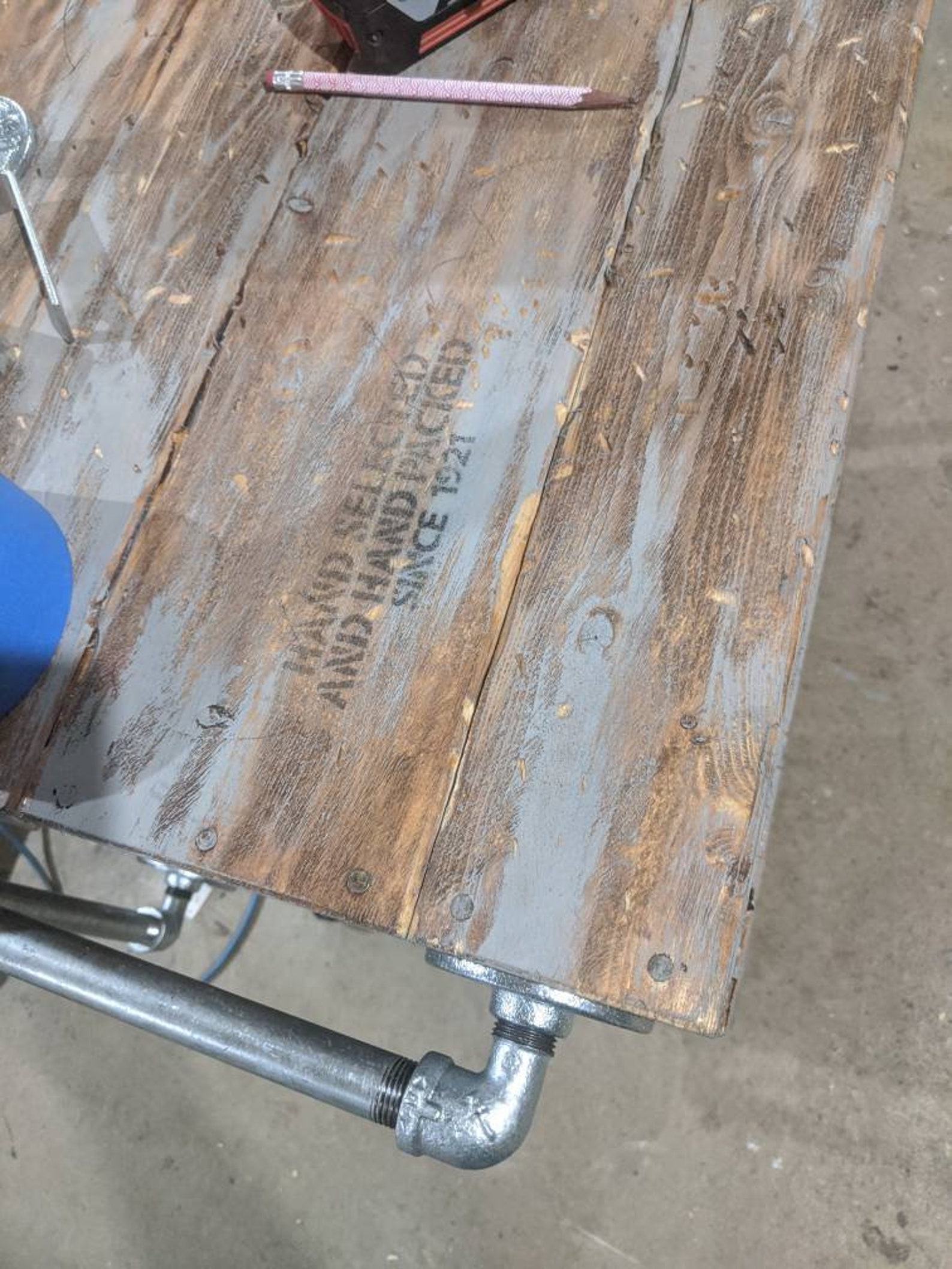 Industrial Coffee Table With Casters. Galvanized Steel Pipe. Distressed