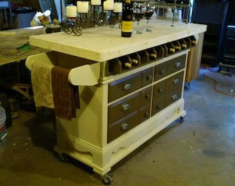 This recycled dresser, makes the perfect kitchen island! As far as kitchen islands go, this is it! A place for all your kitchen island decor