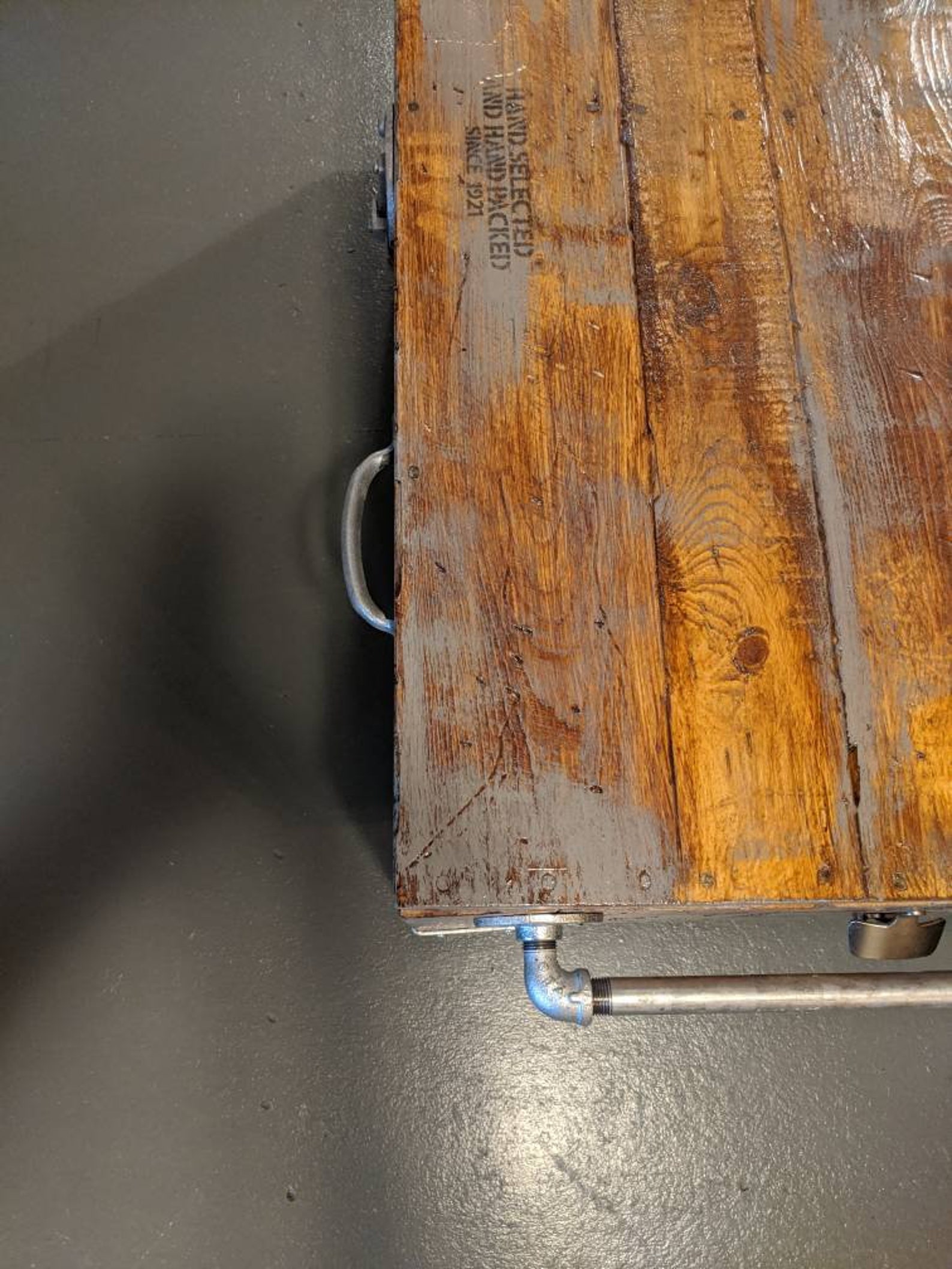 Industrial Coffee Table With Casters. Galvanized Steel Pipe. Distressed