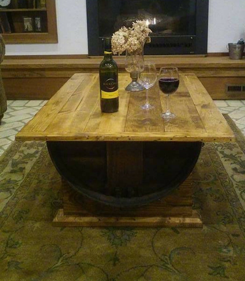 This Wood Coffee Table Made From a Wine Barrel is a Nice Industrial