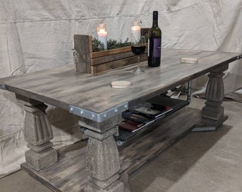 Coffee tables like this wood coffee table, with (4) 100 year old concrete spindles and balustrade twist, fits nicely in any home. Your's?